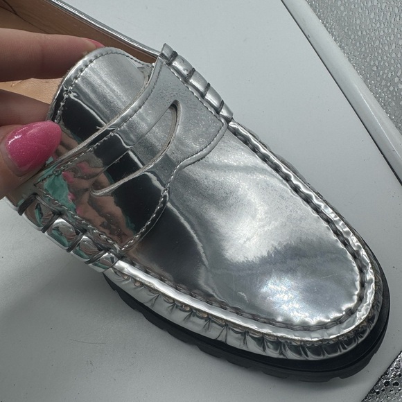 J. Crew Winona lug-sole penny loafers in metallic leather size 9.5 Silver - Picture 4 of 16